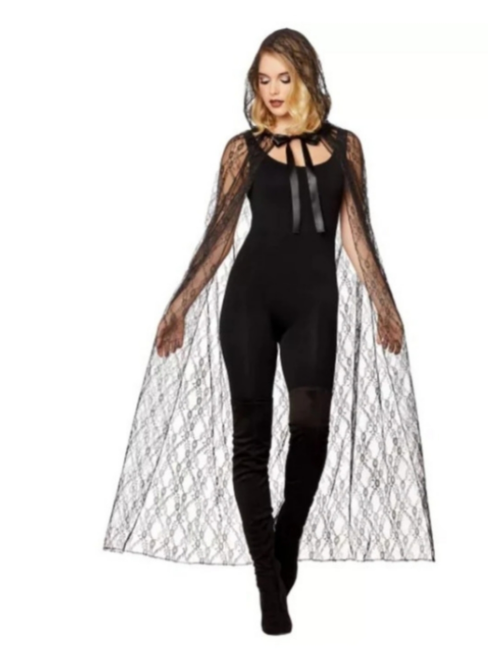 Spirit Halloween Adult Black Lace Hooded Cape Costume One Size